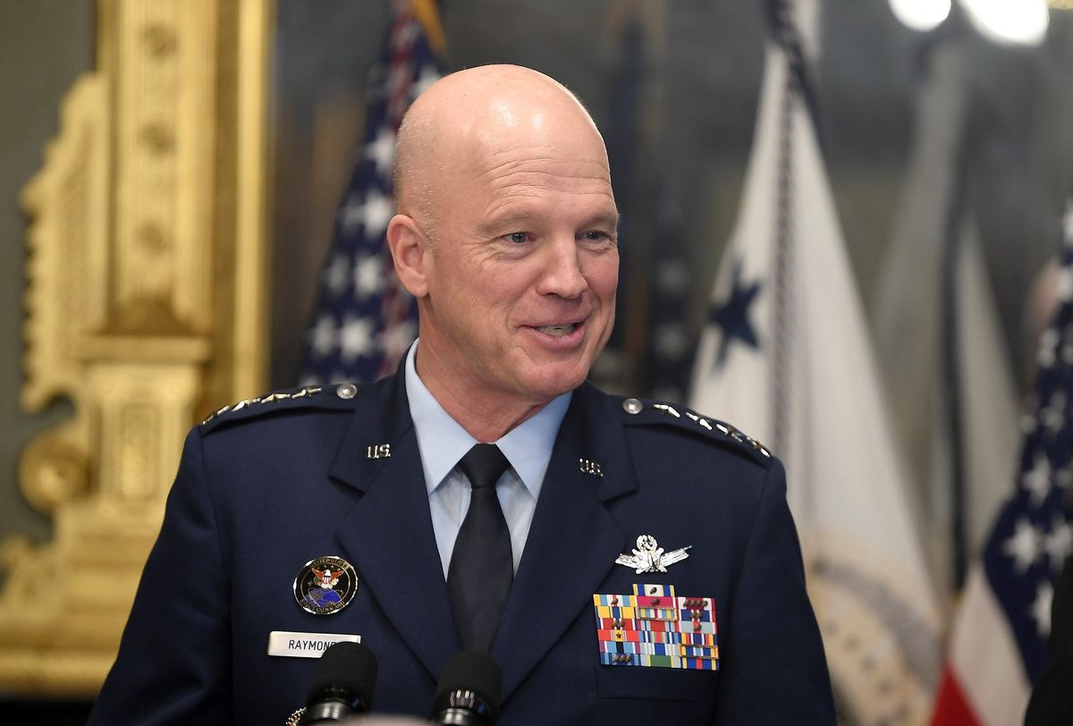 After being sworn in as the first Chief of Space Operations by U.S. Vice President Mike Pence, Gen. John Raymond addresses the audience in the Executive Eisenhower Office Building, Washington, D.C., on Jan. 14, 2020. 