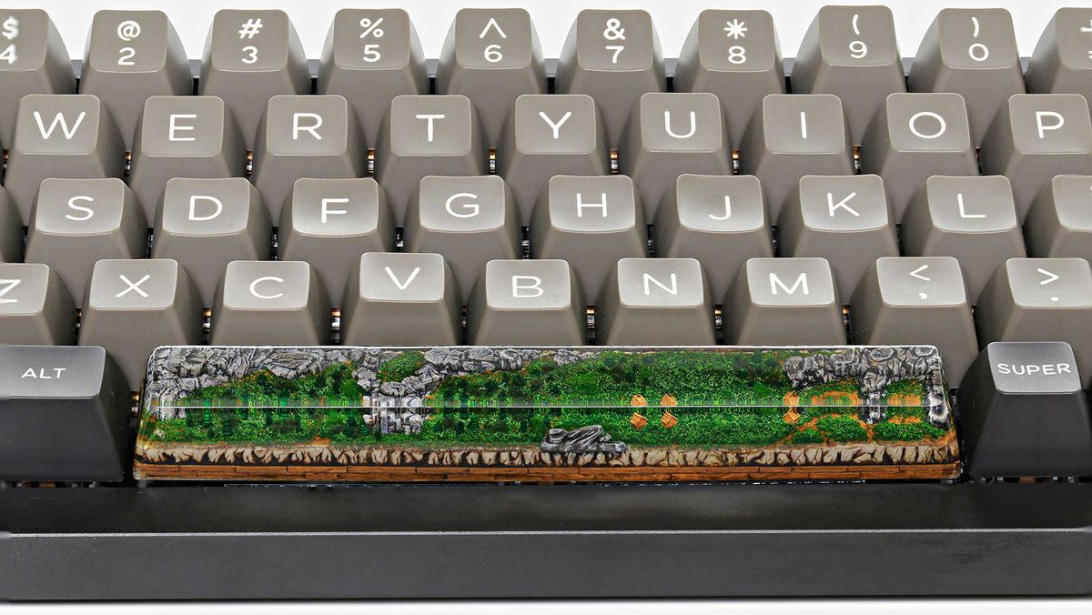 Jellykey Born of Forest series spacebar keycap depicting a forest scene 