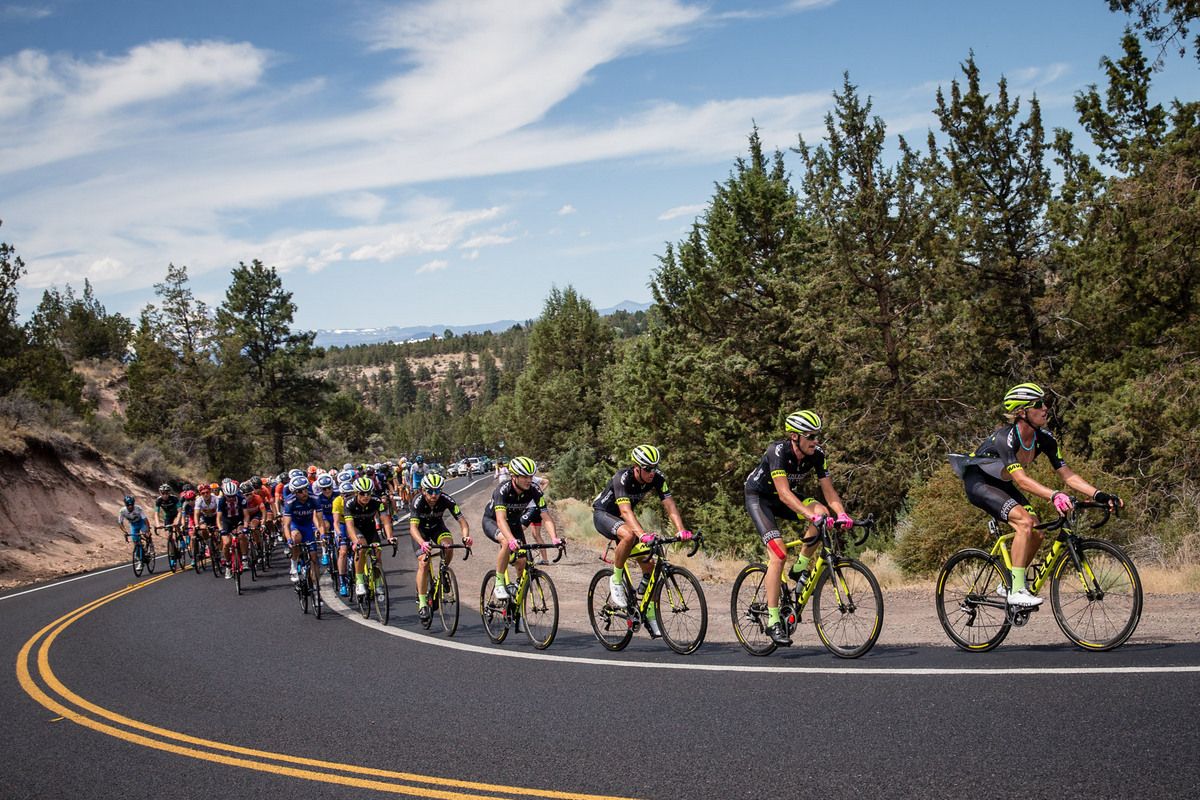 Holowesko leads the front of the main field to chase down the break