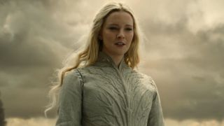 Galadriel looking down in the Season 2 finale of Rings of Power.