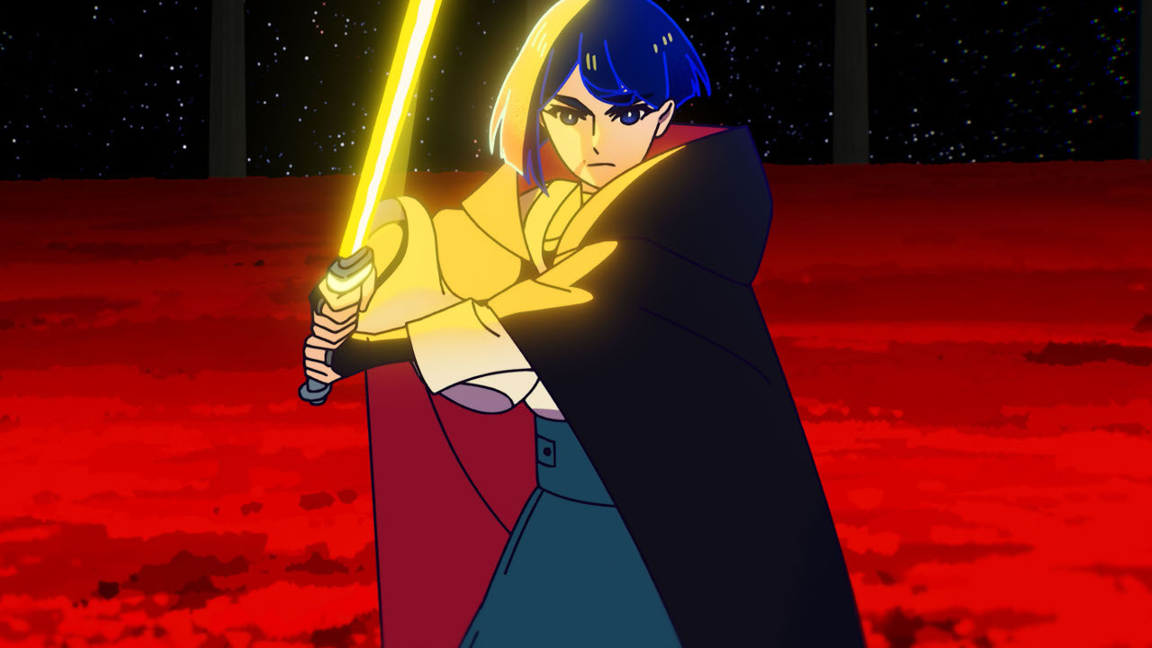 F (Karen Fukuhara) wields her lightsaber in Star Wars: Visions