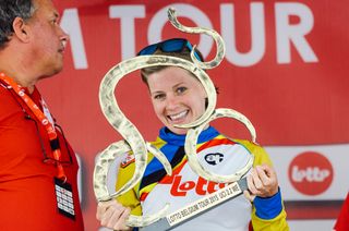 Emma Johansson with the overall trophy for Lotto Belgium Tour