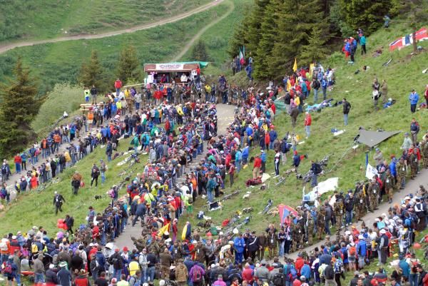 Looking down through the fans on Zoncolan.