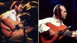 Al Di Meola (left) and Paco de Lucia perform onstage