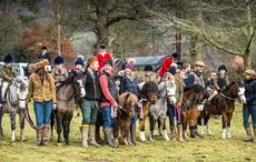 Some of the 14 lead rein children with their parents. children child kids hunt hunting