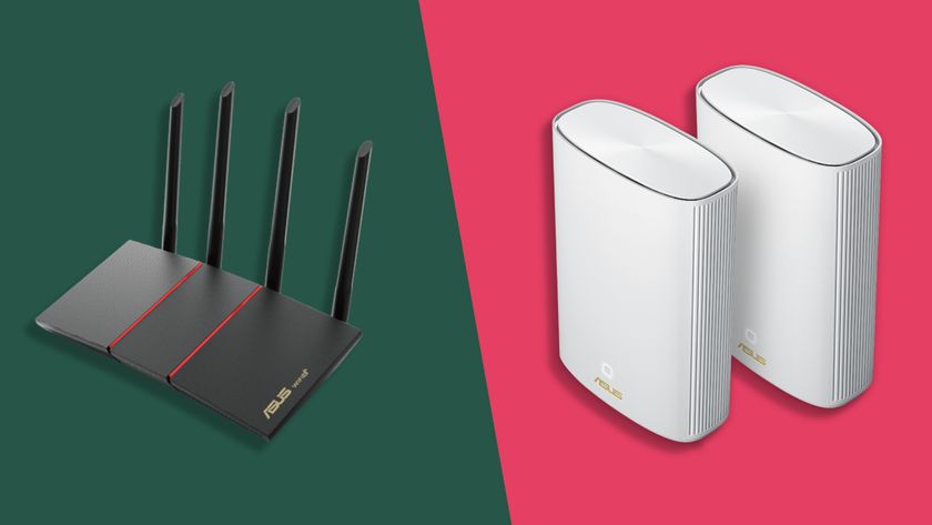 Asus ZenWiFi AX (XT8) vs Asus RT-AX55 on a TechRadar background