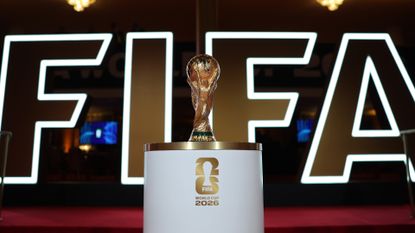FIFA World Cup 2026 draw &ndash; trophy on plinth in front of FIFA logo