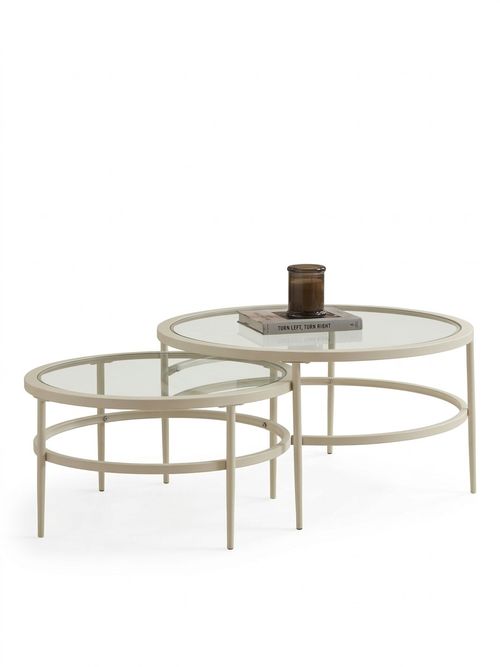 Glass Round Nesting Coffee Tables - Stone