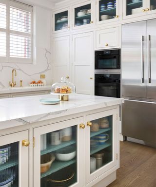 kitchen with island and refrigerator
