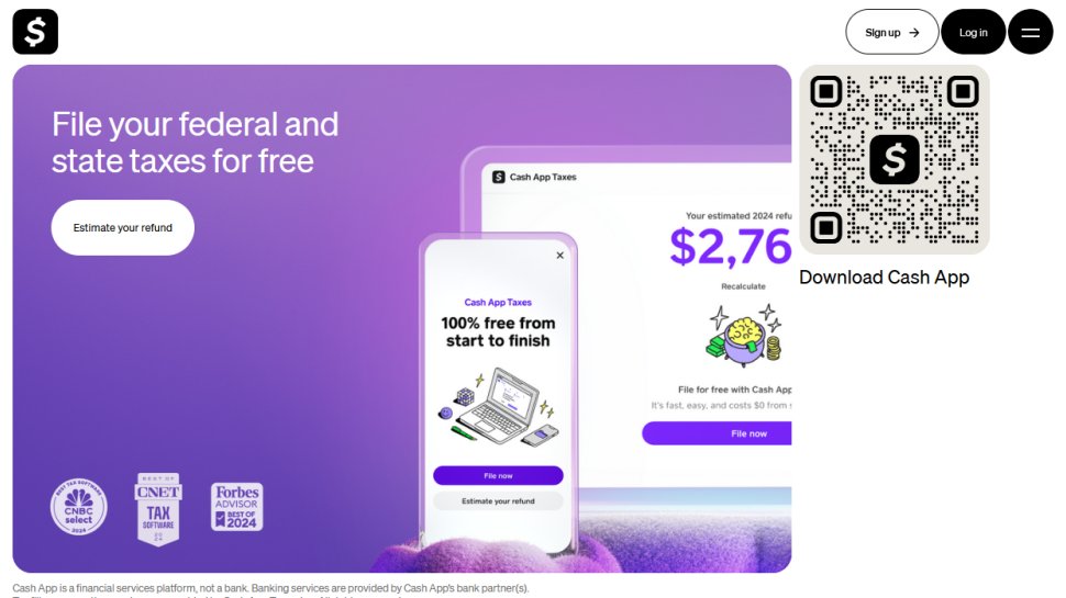 Cash App Taxes website screenshot (October 2025).