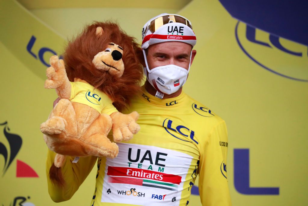 UAE Team Emirates' Alexander Kristoff seems almost as happy with his lion as he is to have won the opening stage and taken the race's first yellow jersey at the 2020 Tour de France