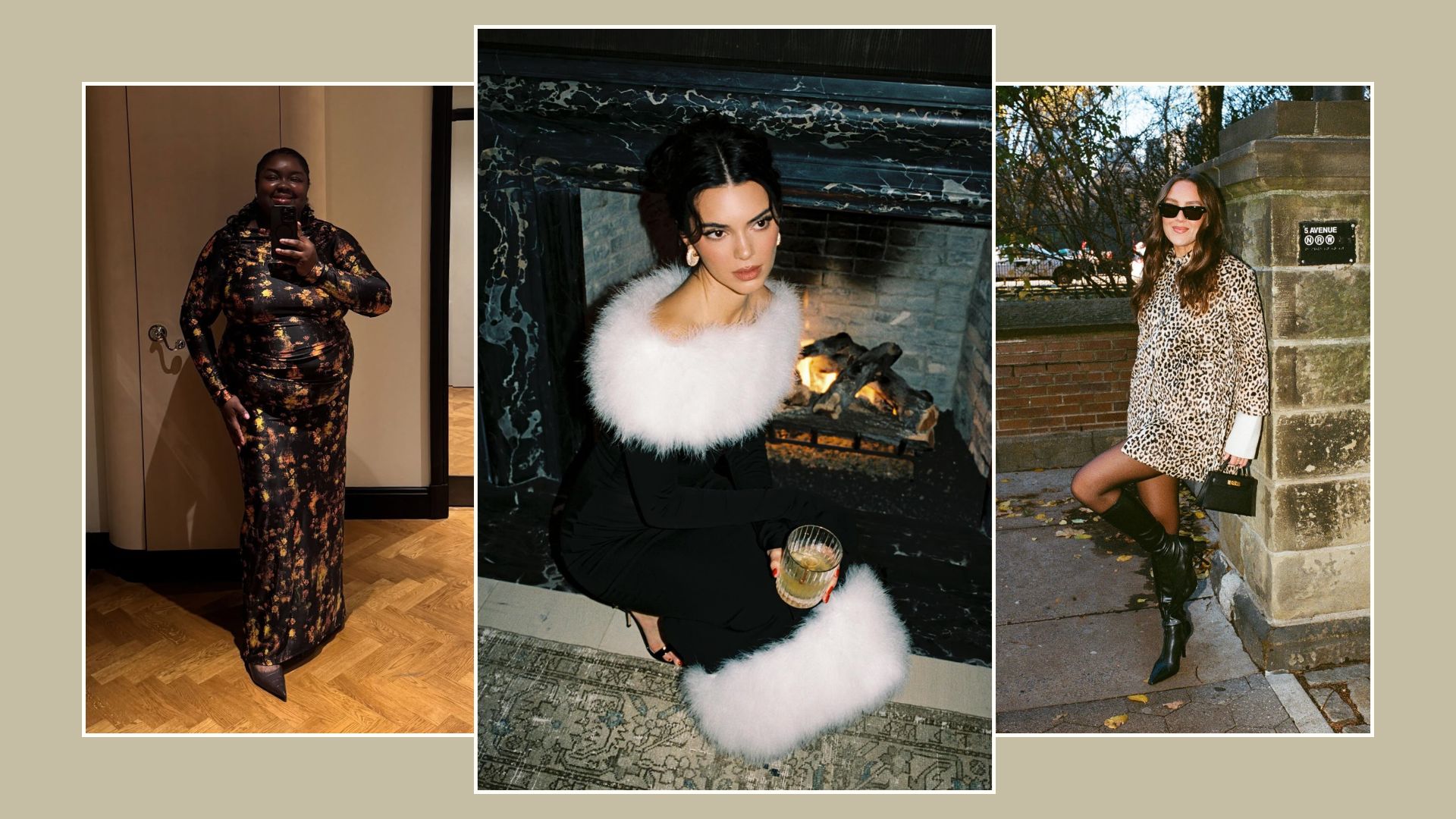A collage of the best Christmas Eve outfits, from Abi Marvel, Kendall Jenner and Emma Rose Leger. 