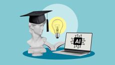 AI on laptop with statue with graduation cap