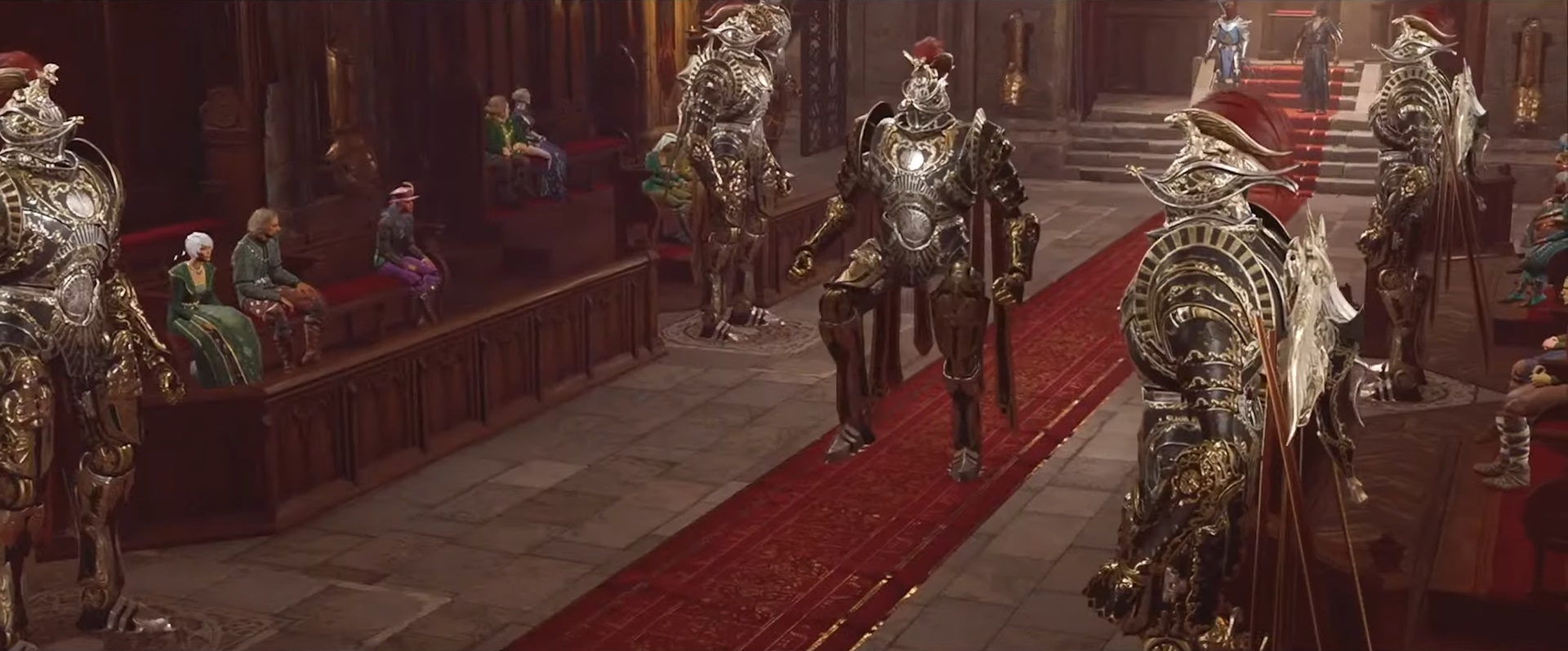 automaton baroque knight walking down red carpet