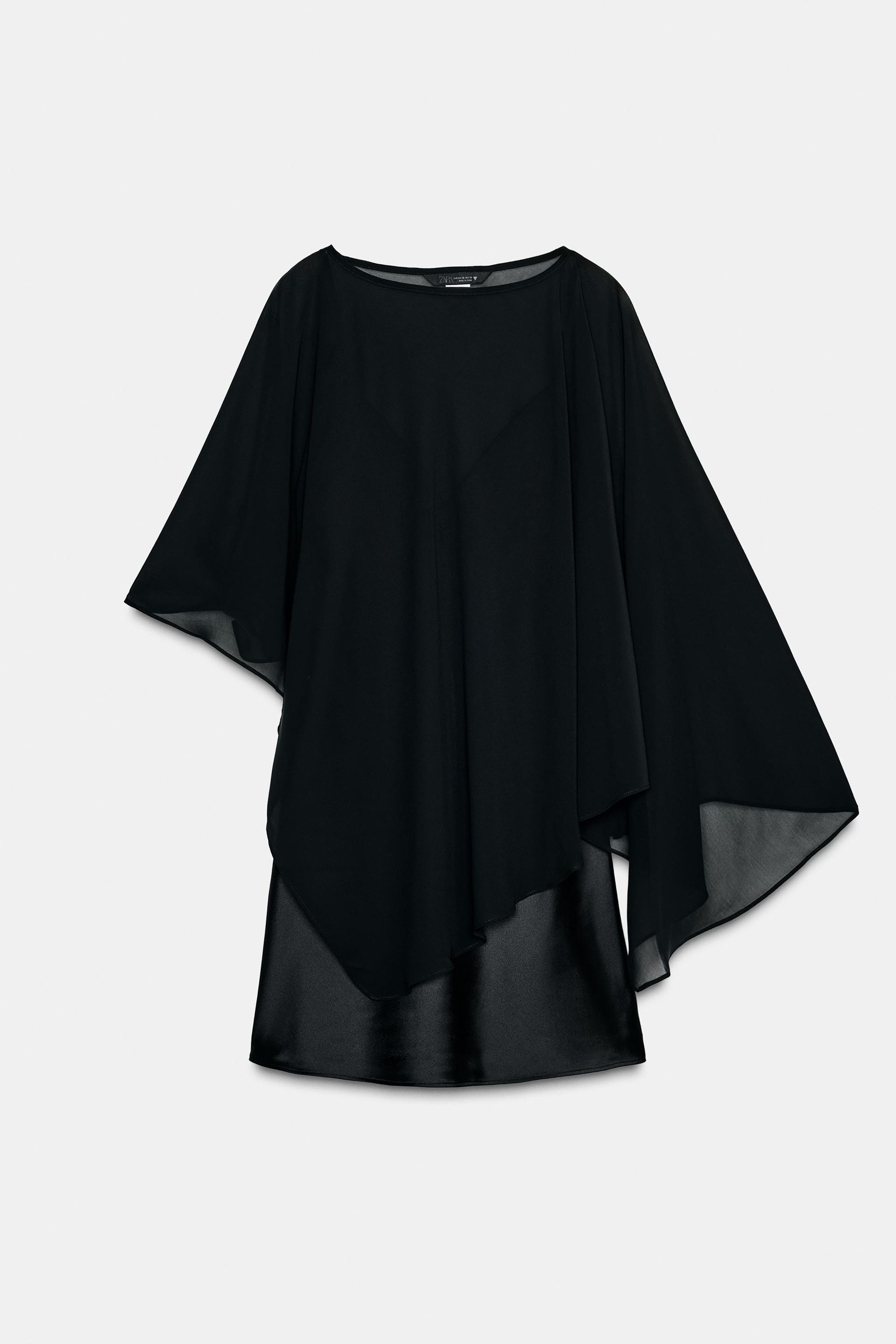 Short Satin Effect Cape Dress