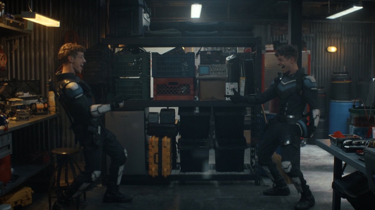 The two Vigilantes doing the Spider-Man meme in Peacemaker