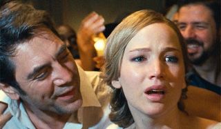 mother! Javier Bardem Jennifer Lawrence panicked crowd