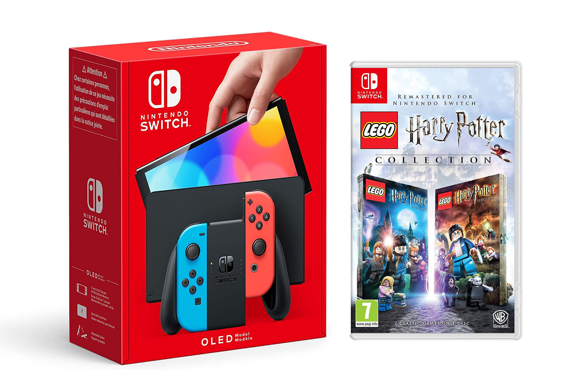 A product shot of the Nintendo Switch OLED and LEGO Harry Potter bundle