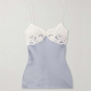 Embroidered Tulle-Trimmed Satin Camisole