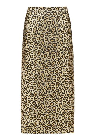 Leopard-brocade pencil skirt