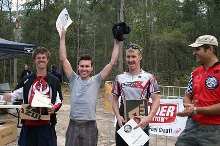 Daniel McDonald (3rd), Craig Gordon from Wollongong (1st), Matthew Reekie (2nd) with presenter Martin Wisata