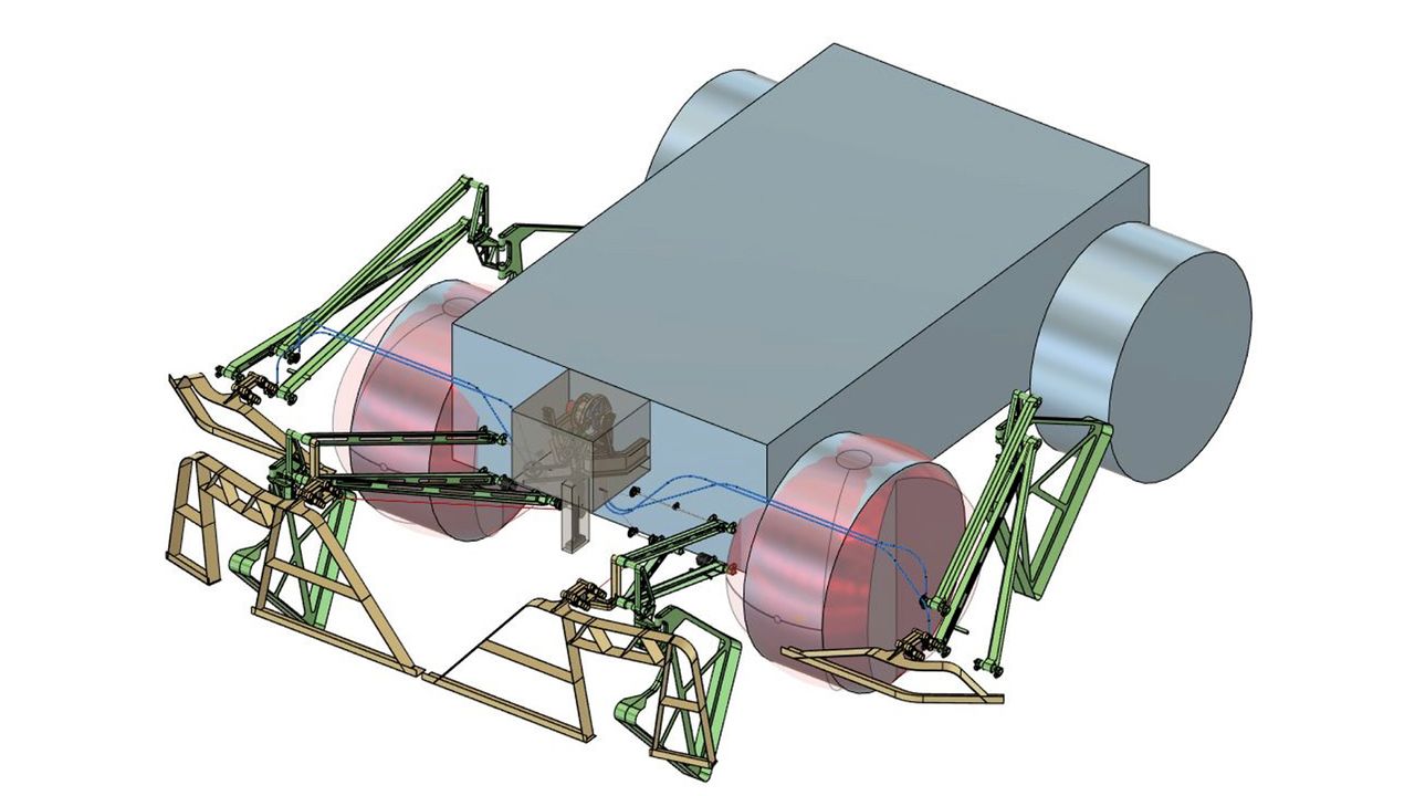 NASA's Venus Rover Challenge Winners Announced This 3D model shows the system behind the second-place concept "Skid n' Bump - All-mechanical, Mostly Passive" by Team Rovetronics, based in California