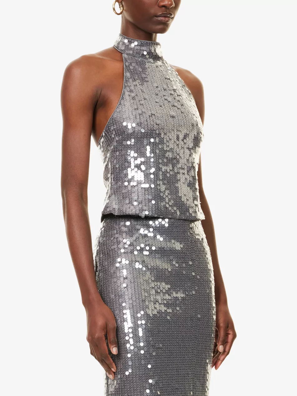 Kaisia Halter Sequin Woven Top