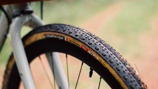 A close up of a gravel tyre tread