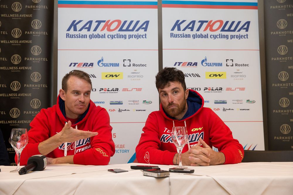 Alexander Kristoff and Luca Paolini at Friday's press conference.