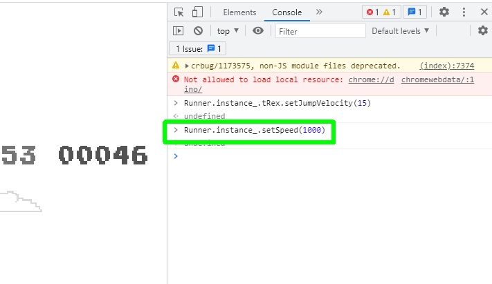 Changing speed in Chrome dinosaur game