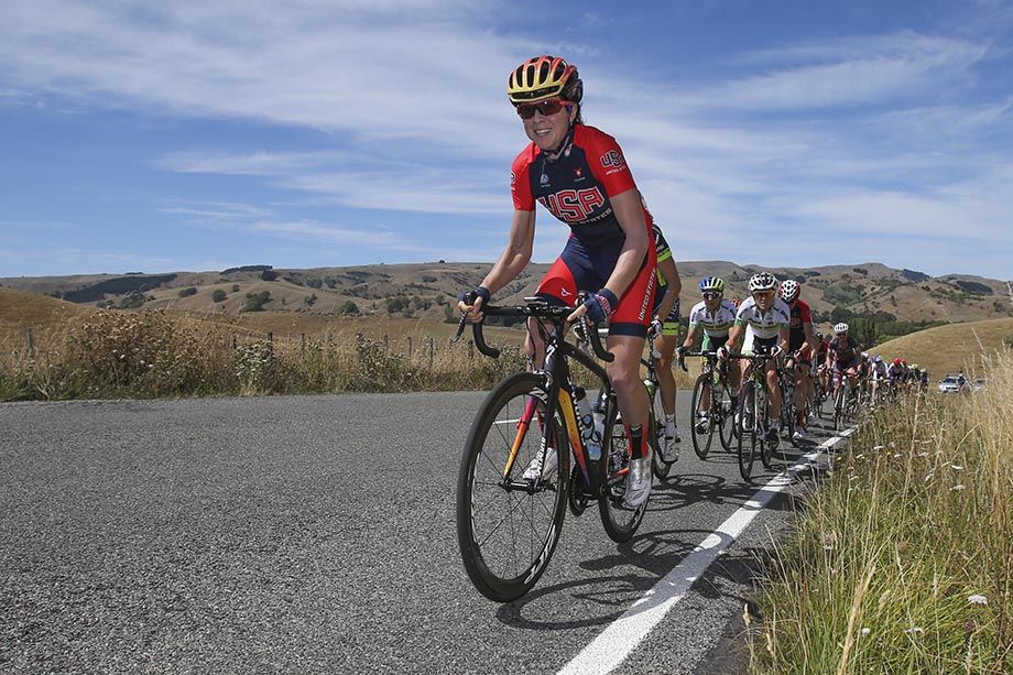 Evelyn Stevens pushing the pace on the climb
