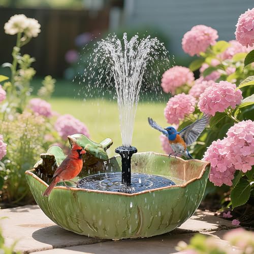 Inanil Solar Fountain Ceramic Bird Bath for Outdoors Hummingbird Solar Bubbler Fountain With Ground Ceramic Bird Baths Bowl for Outside, Large Table Top Garden D&amp;eacute;cor for Patio, Yard &amp;amp; Home
