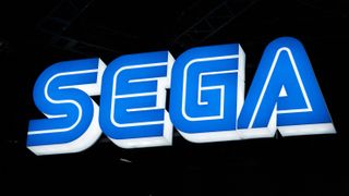 The Sega logo is pictured at the company's booth during the Tokyo Game Show in Chiba prefecture on September 15, 2022