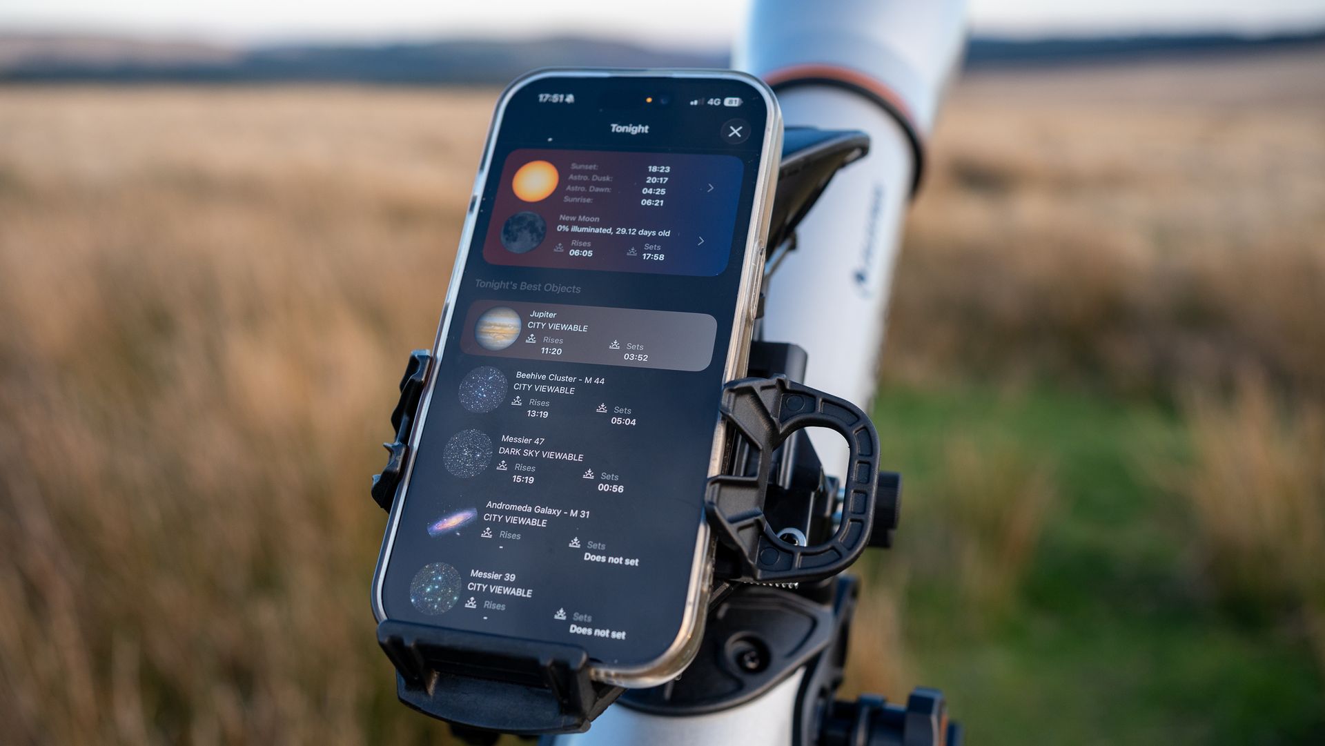 mobile phone in the starsense phone mount on the Celestron StarSense Explorer LT 70AZ