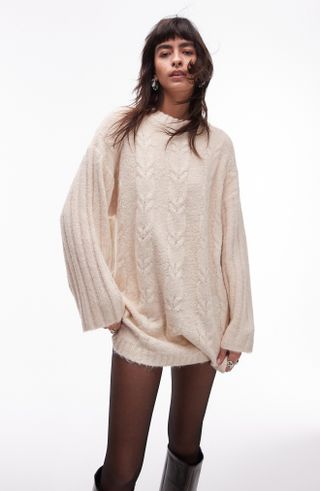 Topshop, Long Sleeve Cable Stitch Sweater Dress