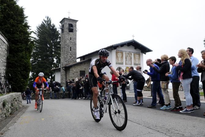 Rider's pass the Madonna del Ghisallo