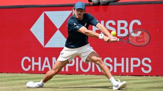 Alex De Minaur in action against Jiri Lehecka at the Queen's Club Championships