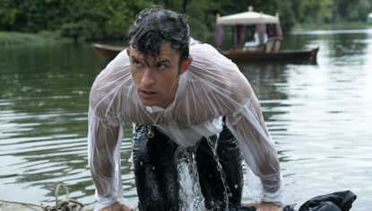 Anthony Bridgerton played by Jonathan Bailey in Bridgerton season 2, Bridgerton lake scene