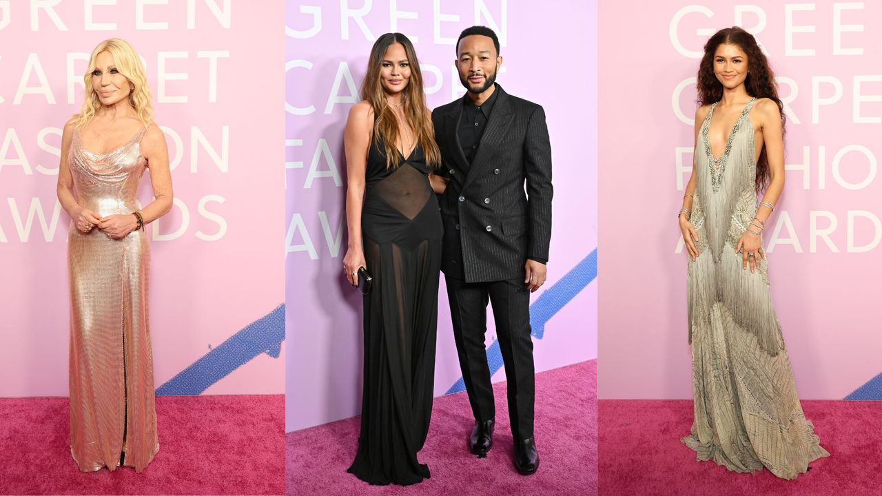 Green Carpet Fashion Awards (L-R): Donatella Versache, Chrissy Teigen, John Legend, Zendaya