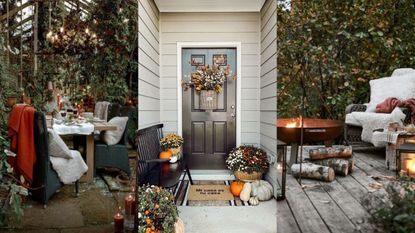 Outdoor fall decor in front and back yards