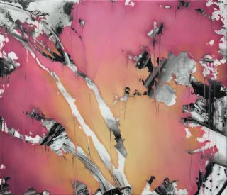 Pink, white and back abstract painting