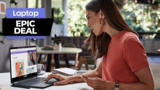 Woman using HP Elite Dragonfly Chromebook 