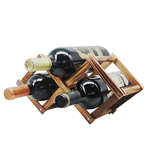 Muglio Foldable Wooden Wine Bottle Holder Free Standing Natural Wine Shelves for Pantry 2 Slots for 3 Bottles Wine Rack