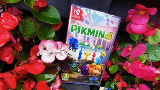 Pikmin 4 Nintendo Switch game surrounded by flowers