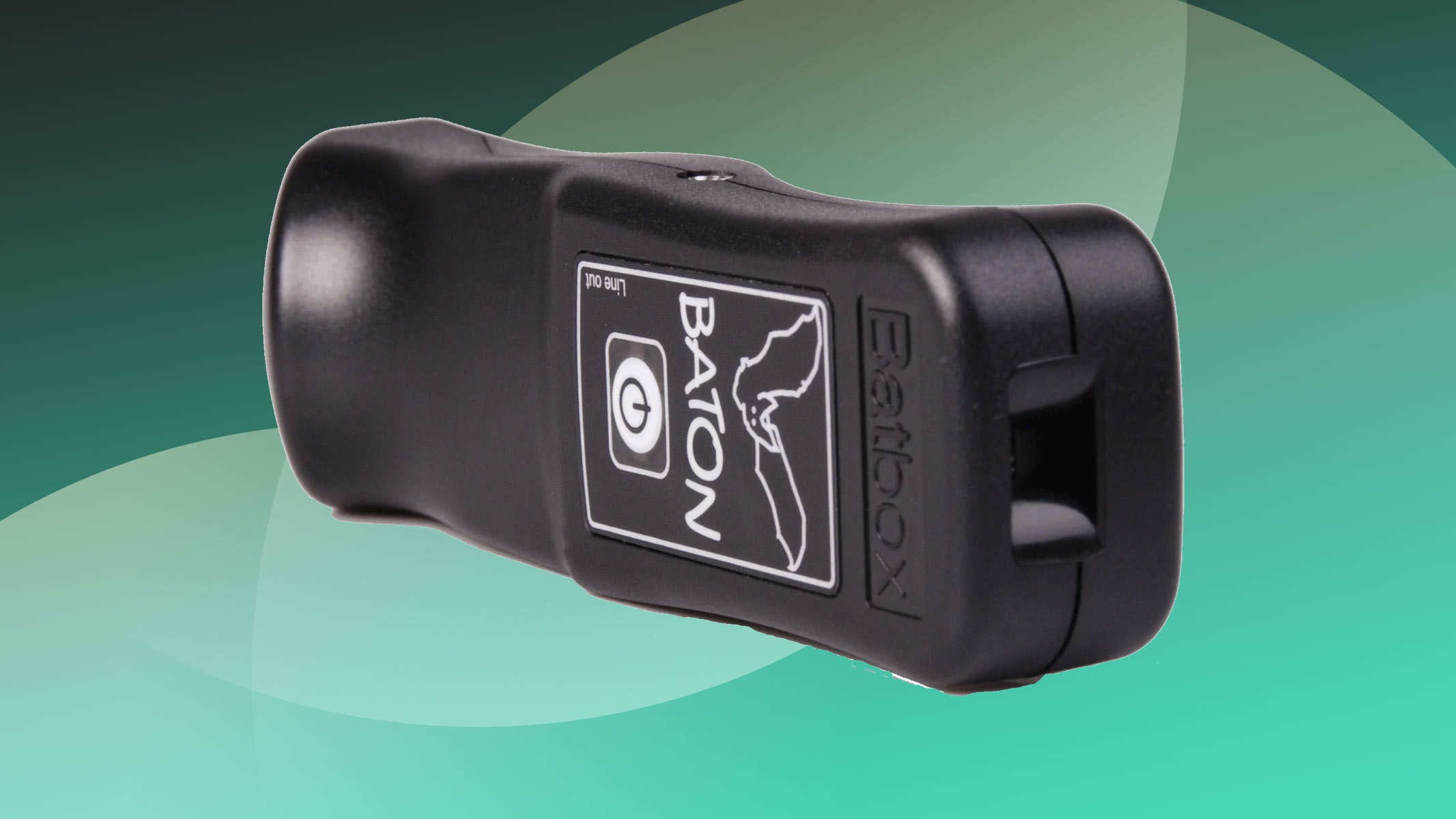 The Batbox Baton bat detector on a green circled background.