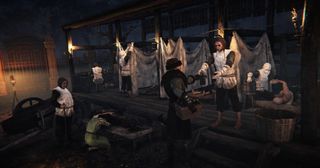 doctors treat plague-stricken peasants in the medieval-ish city-builder Nested Lands