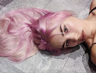 isamaya ffrench with pink purple hair by Bleach London