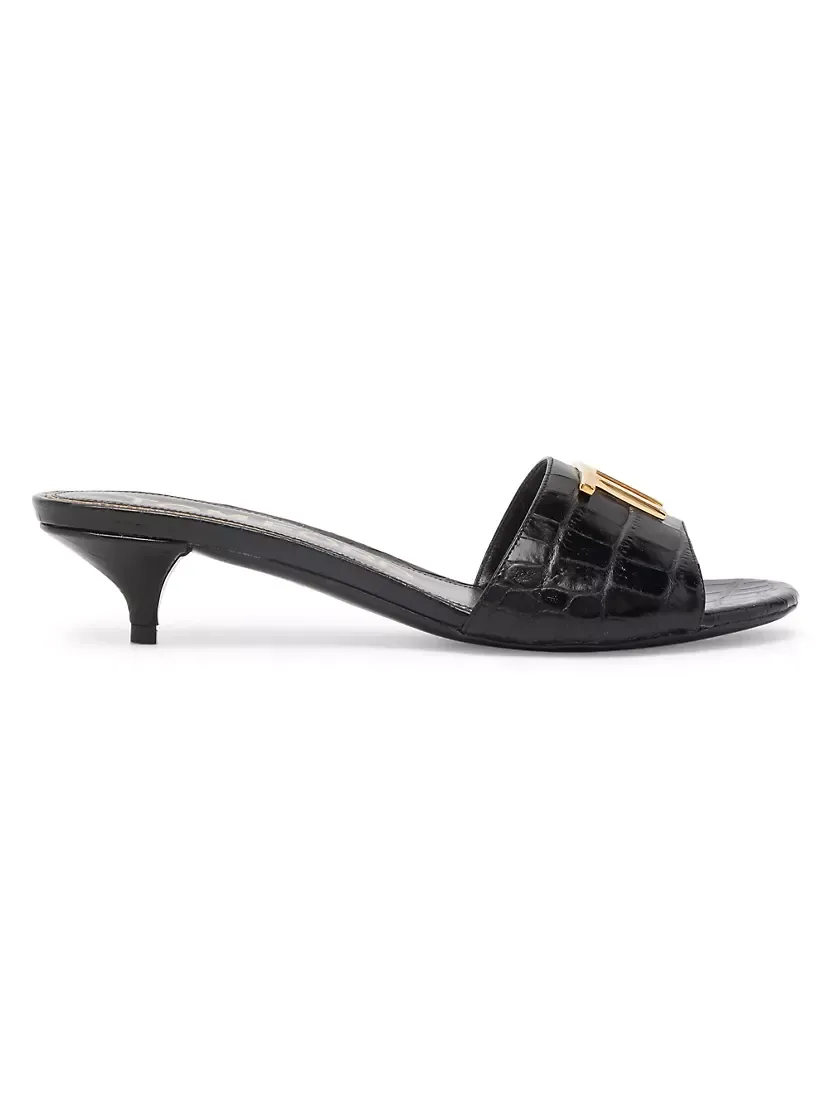 Logo Croc-Embossed Leather Mules