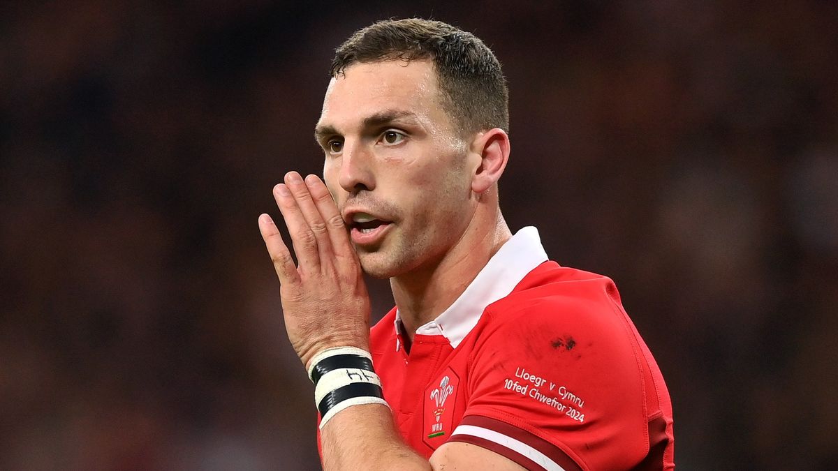 George North of Wales shouts ahead of the Wales vs France Six Nations 2024 match in Cardiff.