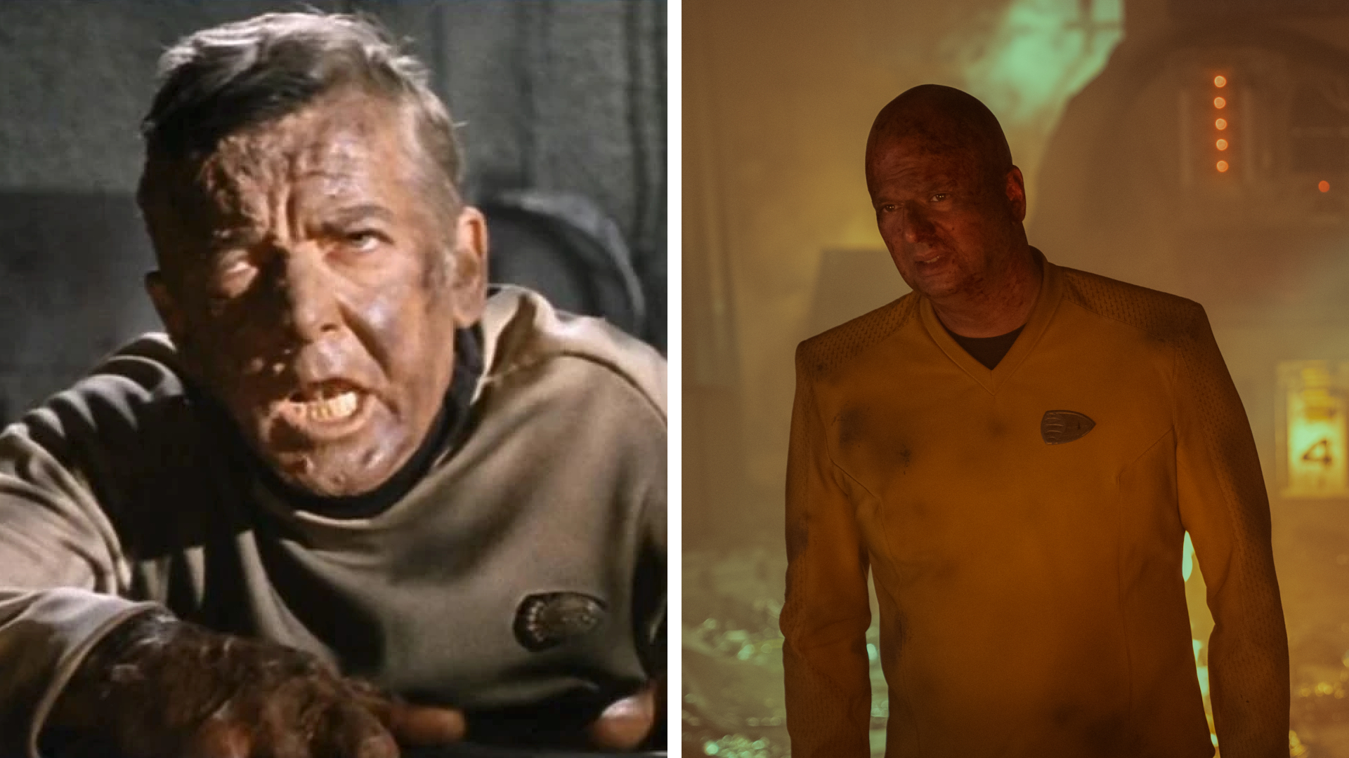Split image showing Garry Walberg (Left) and Ali Hassan (Right), who played Commander Hansen Al-Salah in Star Trek: The Original Series and Star Trek: Strange New Worlds, respectively.